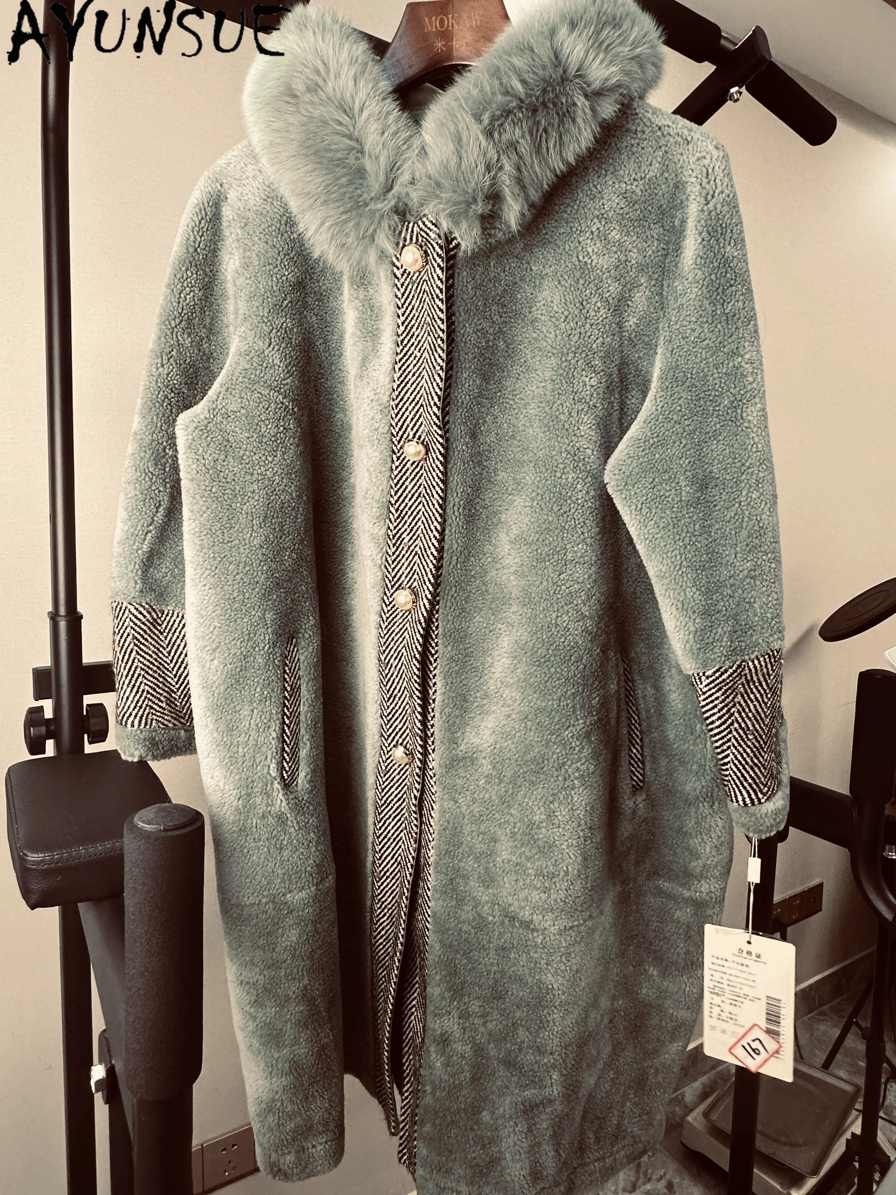 

AYUNSUE 100% Wool Jacket Women Winter Clothes Warm Fox Fur Collar Unique Coat Promotion Minor Flaws Non Refund Non Exchange