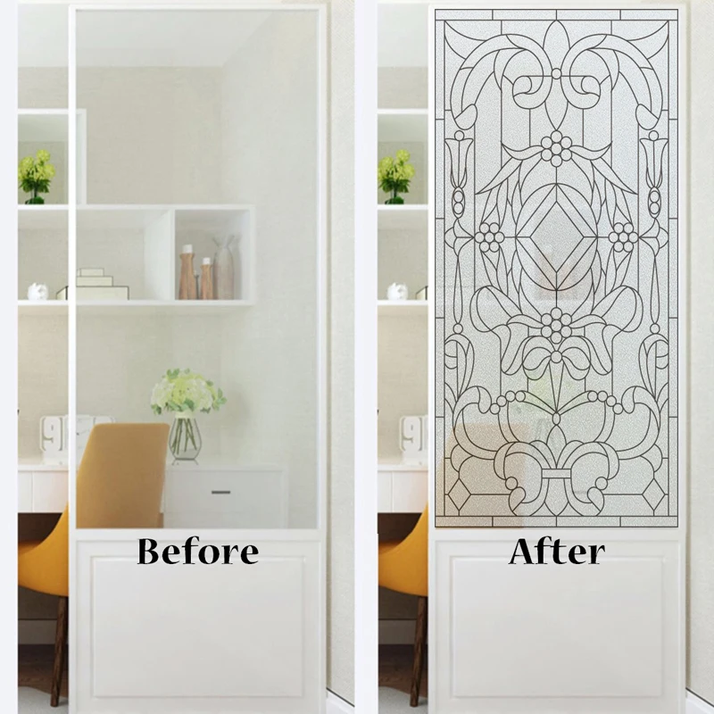 Window Film Frosted Stained Glass Films Church Static Cling Privacy Films Door Sticker Kitchen Office Home Decor Customized