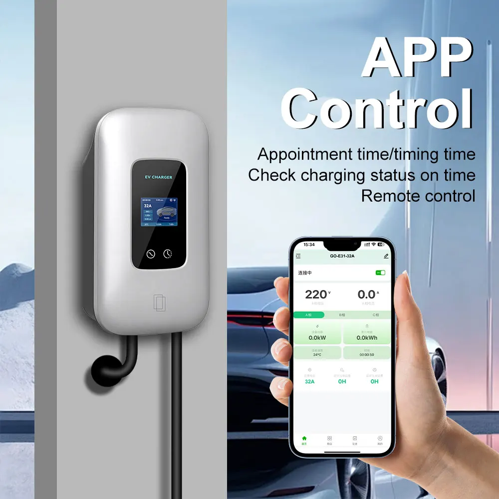 ADPOW Type1 j1772 EV Charger Station 32A 40A 50A Electric Vehicle Charging APP Control EVSE Wall Mounted Box 5m Charging Cable