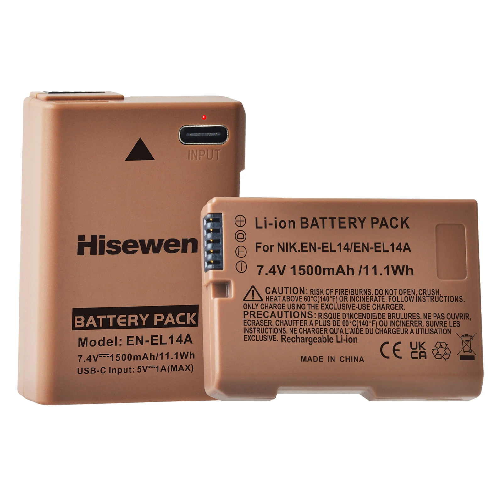 1500mAh EN-EL14 EN-EL14a EN EL14 Battery With TYPE-C USB Inport for Nikon D3100 D3200 D3300 D5100 D5200 D5300 P7800 D3400 D5600