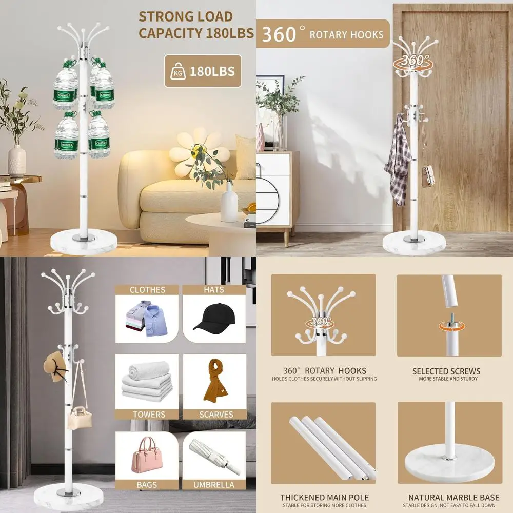 

Прочный 360 ° Вешалка-стойка на 16 крючков, белая, для прихожей, офиса, с основанием из натурального мрамора.