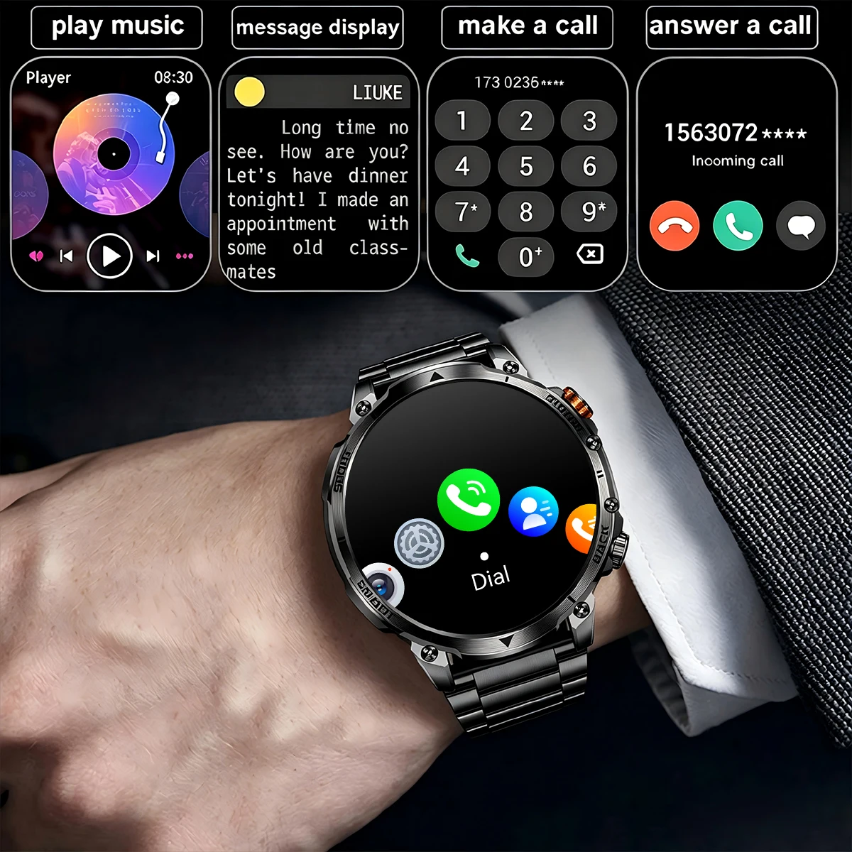 New Military Men's Outdoor Sport Smart Watch 1400mAh Battery BT Call Flashlight IP68 Waterproof 1.7' HD Large Screen Men Watch view 2