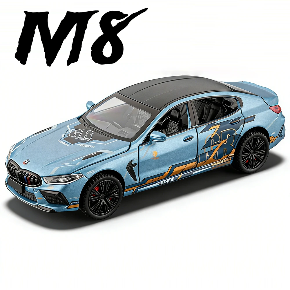 

Масштаб 1:32, M8 M4, модель спортивного автомобиля, игрушечное колесо, рулевые двери, открытый суперкар, звук, свет, миниатюрные модели, подарки для детей