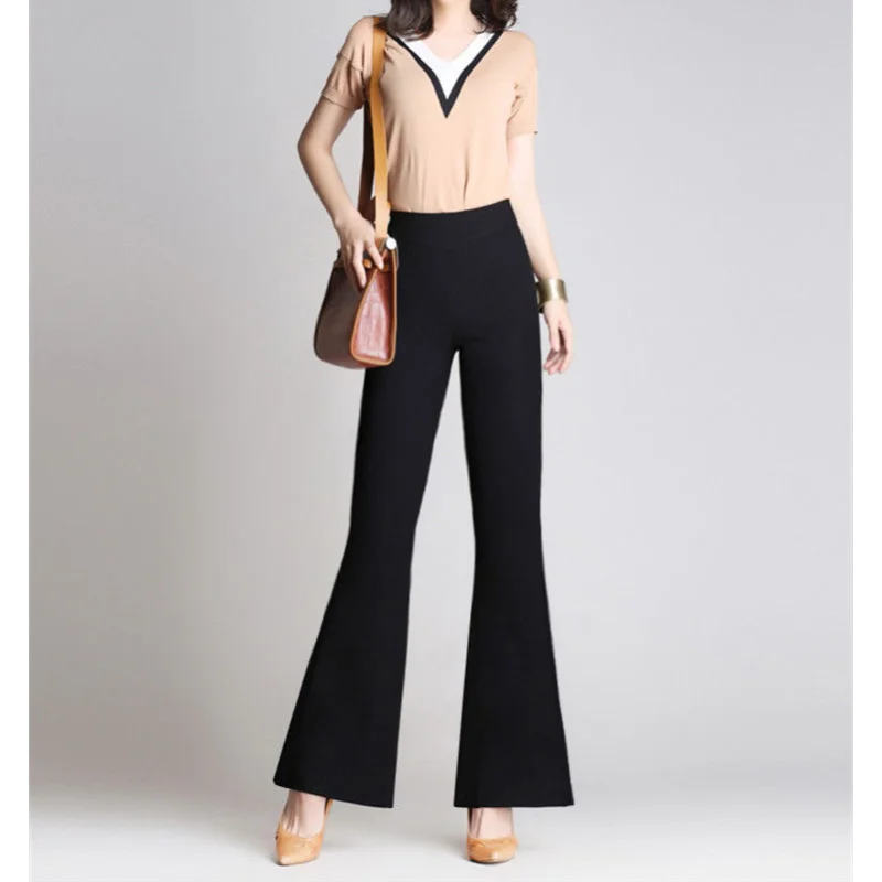 Fleece Thickened Autumn Winter Warm Slightly Flared Pants Drooping Women's Casual Pants Elastic Waist Stretch Pants