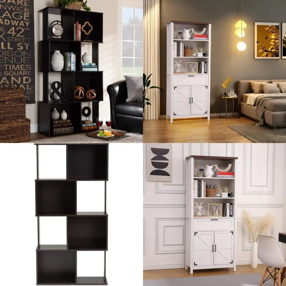 Bibliothèque géométrique contemporaine marron expresso moderne – Solution de rangement élégante pour votre maison