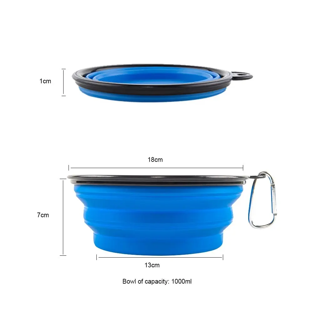 Collapsible Dog 1000ml Large Folding Silicone Bowl Pet Outdoor Travel Portable Puppy Food Container Dish With Carabiner