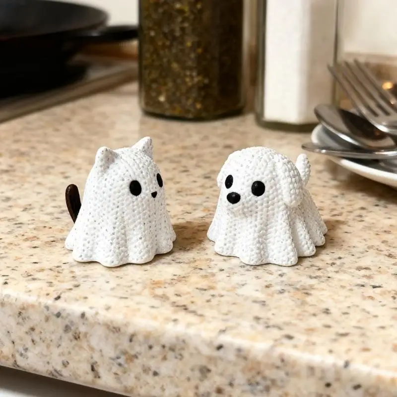 3D-gedruckte Geisterkatzen-Hundefigur Halloween Niedliche Mini-Statue Ornament für Heim- und Schreibtischdekoration sowie Partydekoration – Detail 5