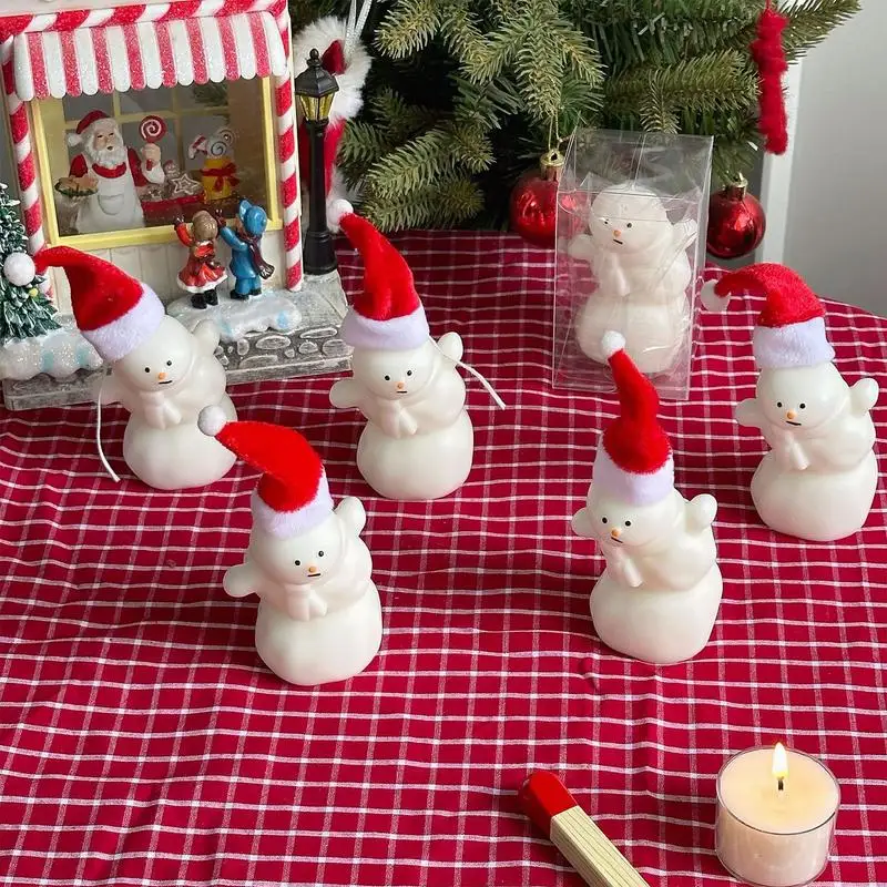 Cute Snowman Scented Candle Christmas Snowman Candle With Santa Hat Winter Holiday Home Decoration New Year Christmas Gift