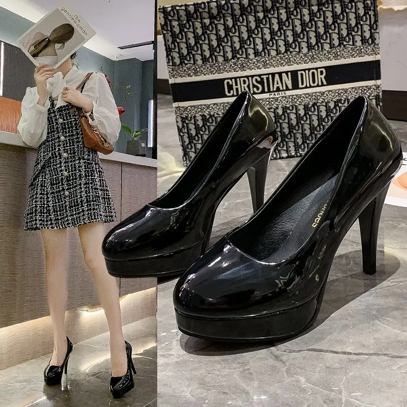 

Night Market High Heels Women's Shoes New Model Pointed Toe Low Cut Formal Waterproof Platform Single Shoes Sexy Flat Heels