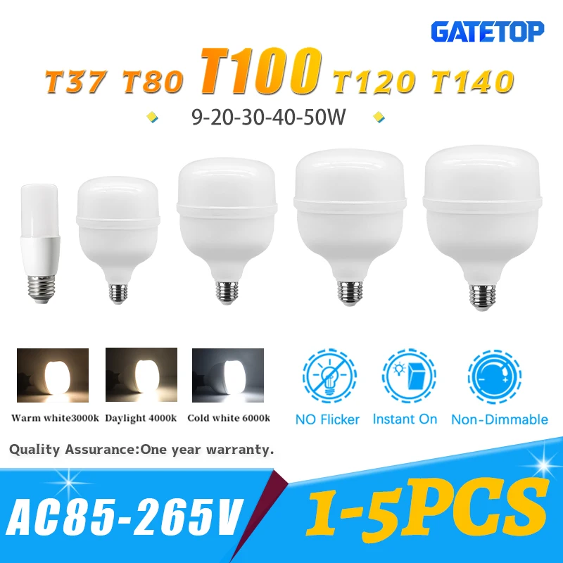 

1-5pcs E27 BASE 50W 40W 30W 20W 9W Super Bright LED Bulb Lamps Light Bulb Lampada Living Room Home Bombilla Warm Cold White