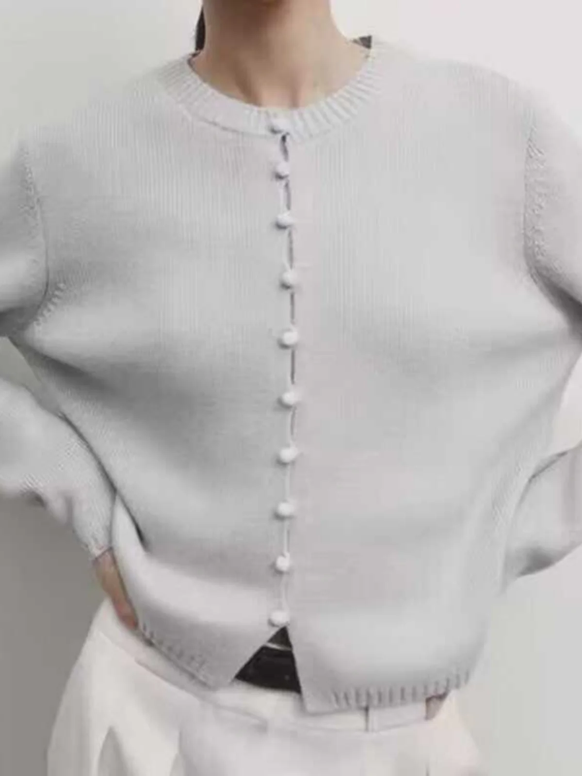 เสื้อคาร์ดิแกนถักแบบเปิดทรงหลวม สไตล์เรียบง่าย หวานละมุน สำหรับผู้หญิง ฤดูใบไม้ผลิ 2025 ทรงสตรีท แขนยาว ทรงปกติ