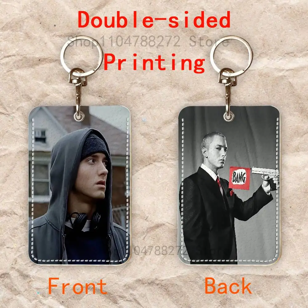 E-EminemS 8 Mile Custom Access Card Case Leather Card Holder Keychain Key Ring Transportation Card Case Gifts