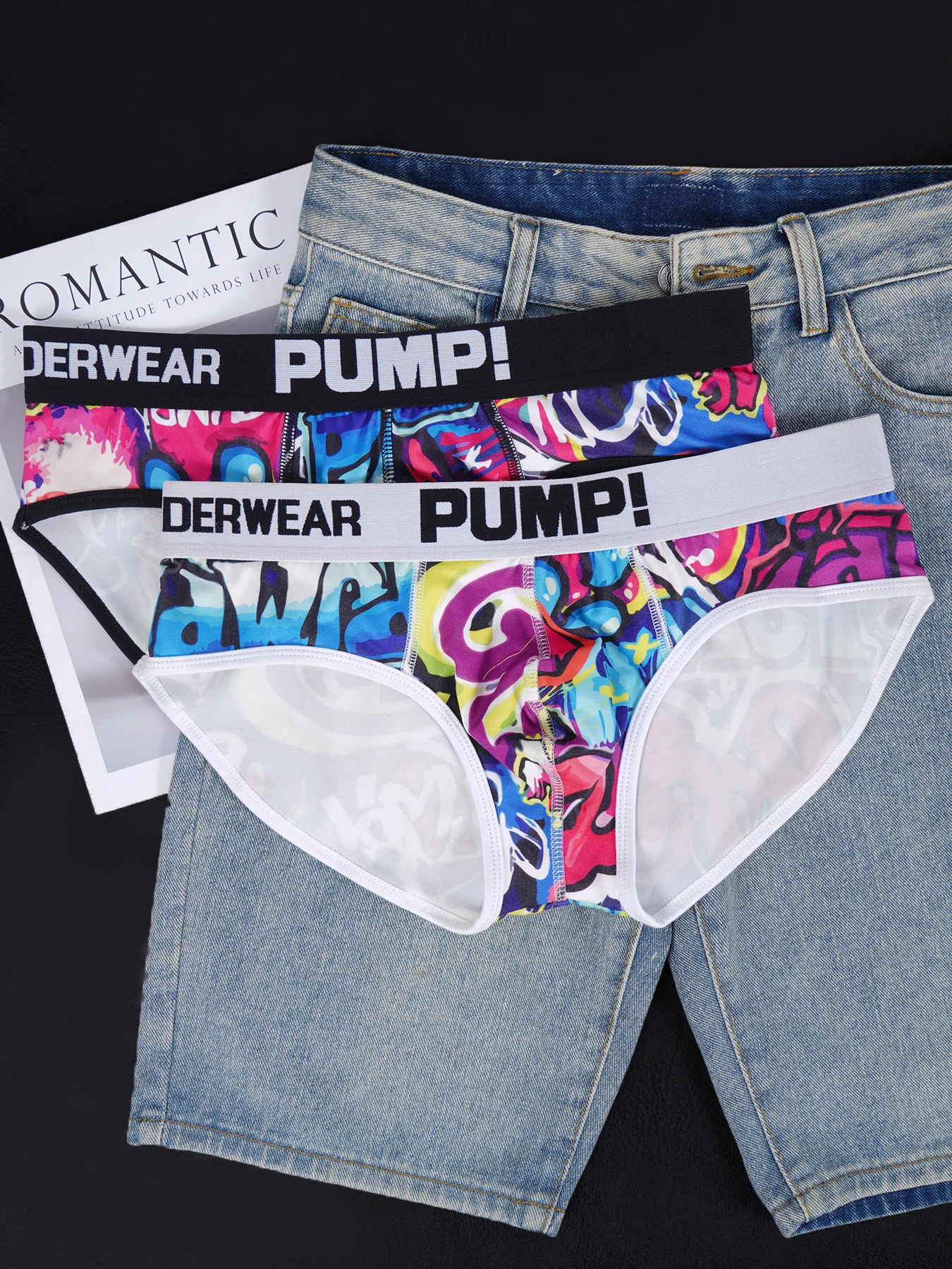 

Мужское нижнее белье с граффити-принтом, 3 шт., с эластичным поясом, из дышащего шелка, трикотажное.