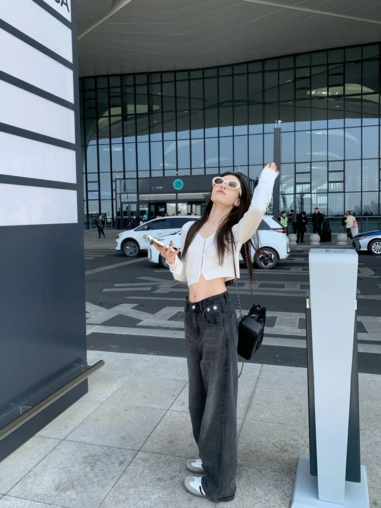 

Джинсы с высокой талией и прямыми штанинами в стиле ретро, свободного кроя, универсальные, длиной в пол, для женщин, летний сезон, джинсовые брюки