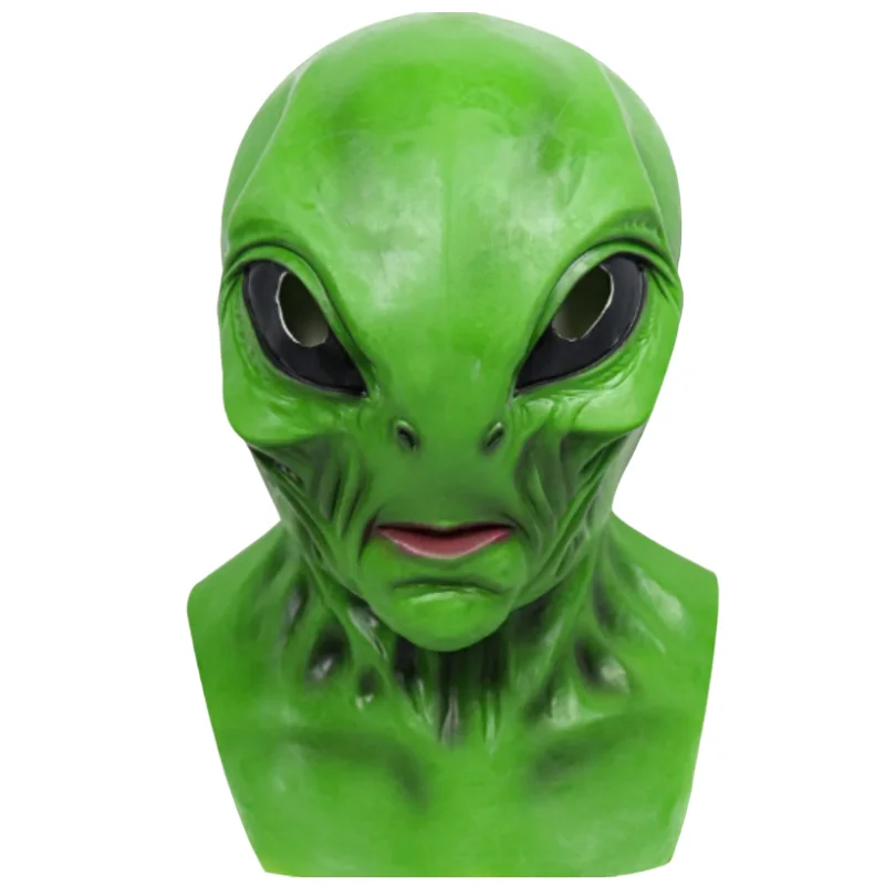 UFO Green Alien Masks Horror Alien Dress up Halloween Costume Party  Latex Headdress Funny Horror Costume Party  Props for adult