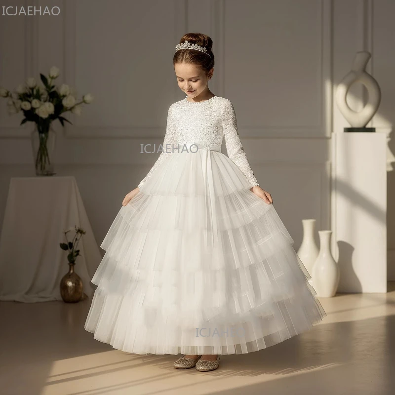 Dresses Girls White Kids Cake Skirt Girl Birthday Princess Children  Performance Gown Formal Party Celebration Costume Spring