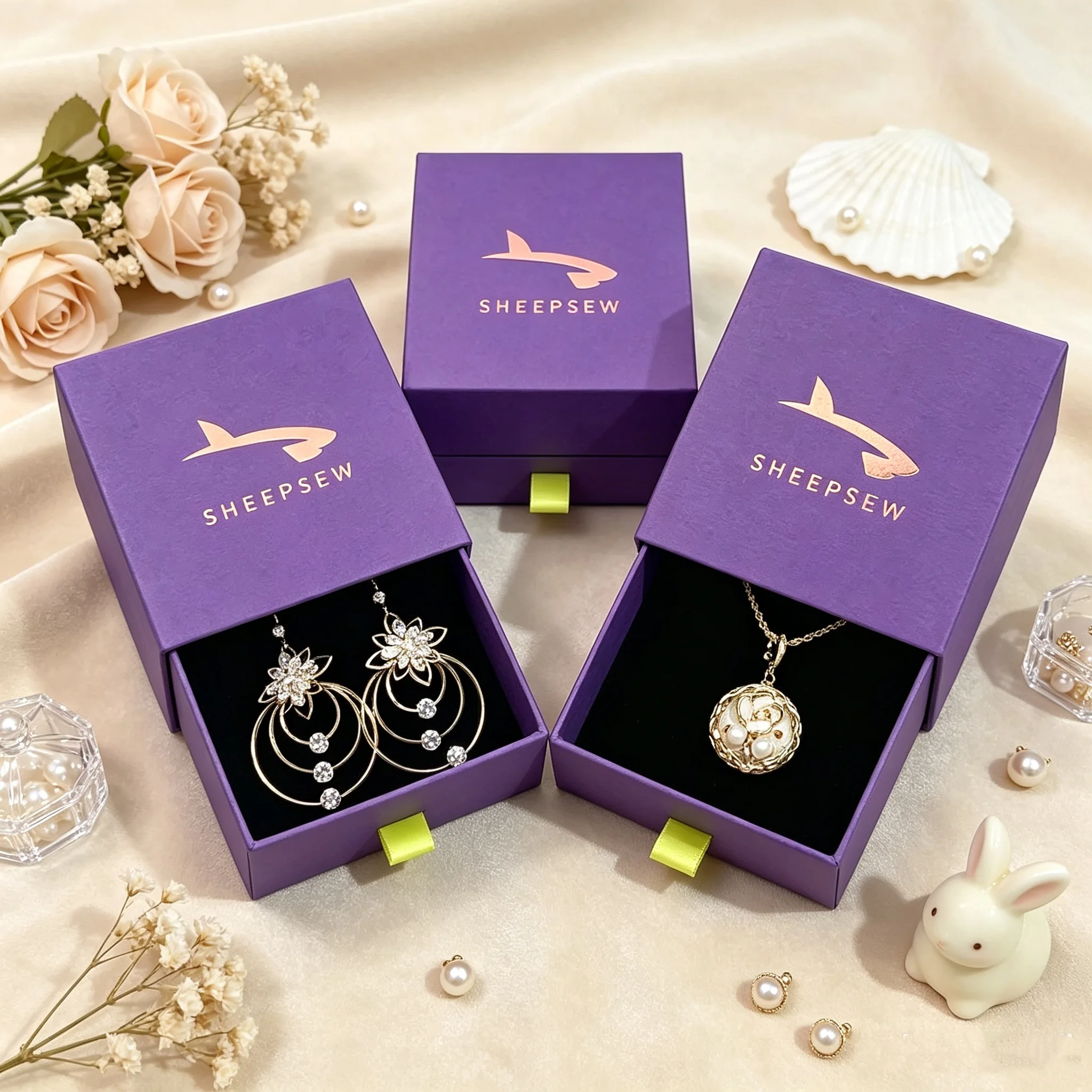 50 Stück Maßgefertigte Schmuckboxen für Ringe, Halsketten, Ohrringe und Armbänder - Verpackung aus Karton mit Schublade