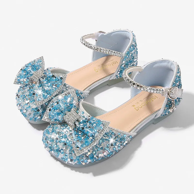 Girls Blue Rhinestone Sandals Children Pink Princess Shining Shoes Slipper Cuhk Child Flat Shoes Kids Sandals Girls Sandalias