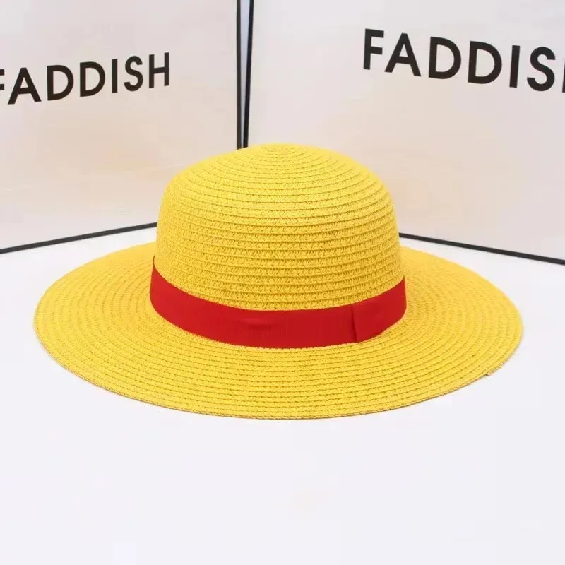 Anime Captain Luffy Hats Cosplay Accessory Straw Yellow Sun Beach Hat for Men Adult Halloween Party Travel Performance Cap