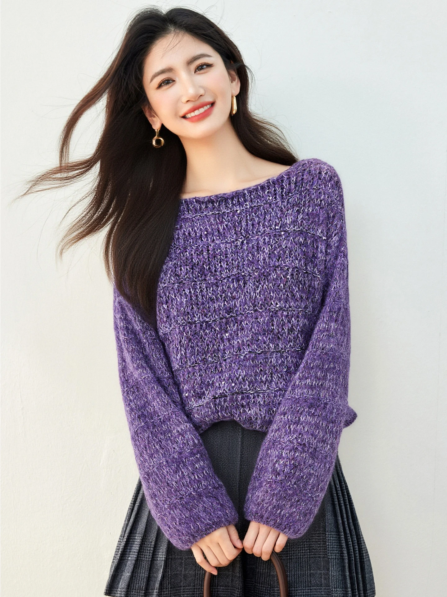 

2025 High-End Fashion Sequin Round Neck Pullover Knitted Sweater For Women In Autumn, Lazy, Soft And Versatile Sweater