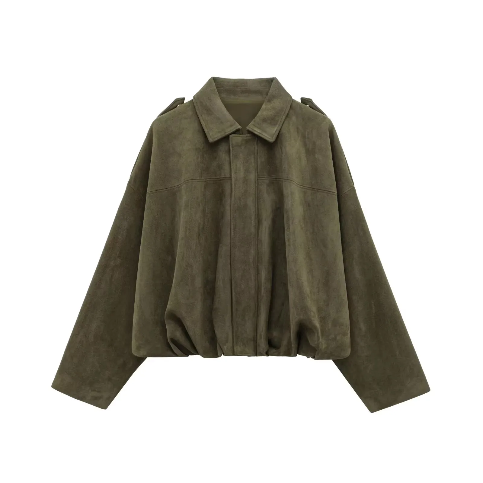 HH Damen Eleganter, einfarbiger Wildledermantel, lässig, locker geschnitten, mit Revers, langen Ärmeln und Reißverschluss, Frühling/Herbst, modische Streetwear, schick für den Alltag – Detail 2