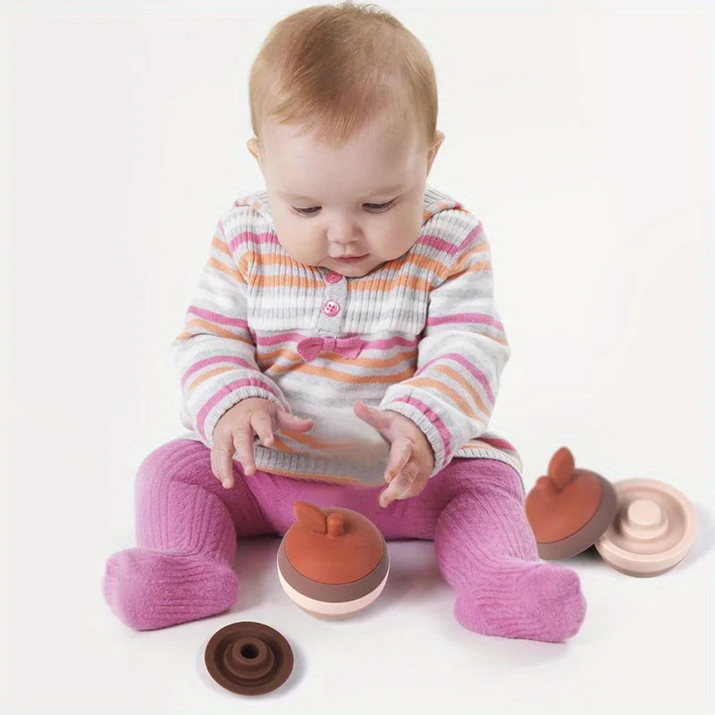 Jouet d'empilage de fruits de dessin animé en silicone pour bébé, d'examen le document et la correspondance des formes, jouet de dentition convivial, jouet d'apprentissage précoce