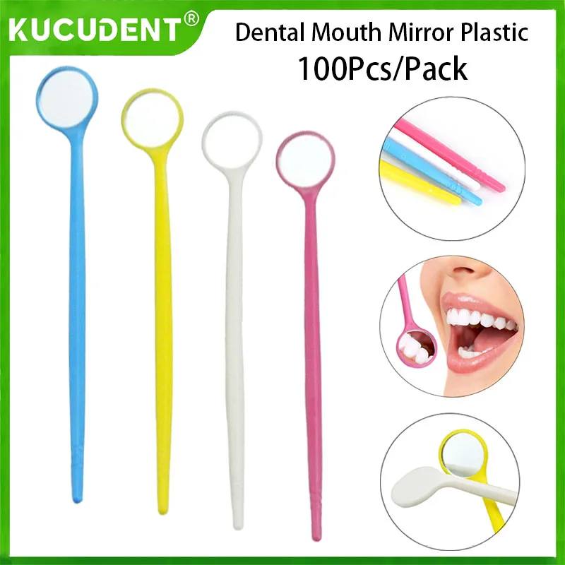 

100 шт./пакет, стоматологическое зеркало для рта, одноразовое пластиковое зеркало для стоматолога, многофункциональный отражатель для осмотра полости рта, проверка отбеливания зубов