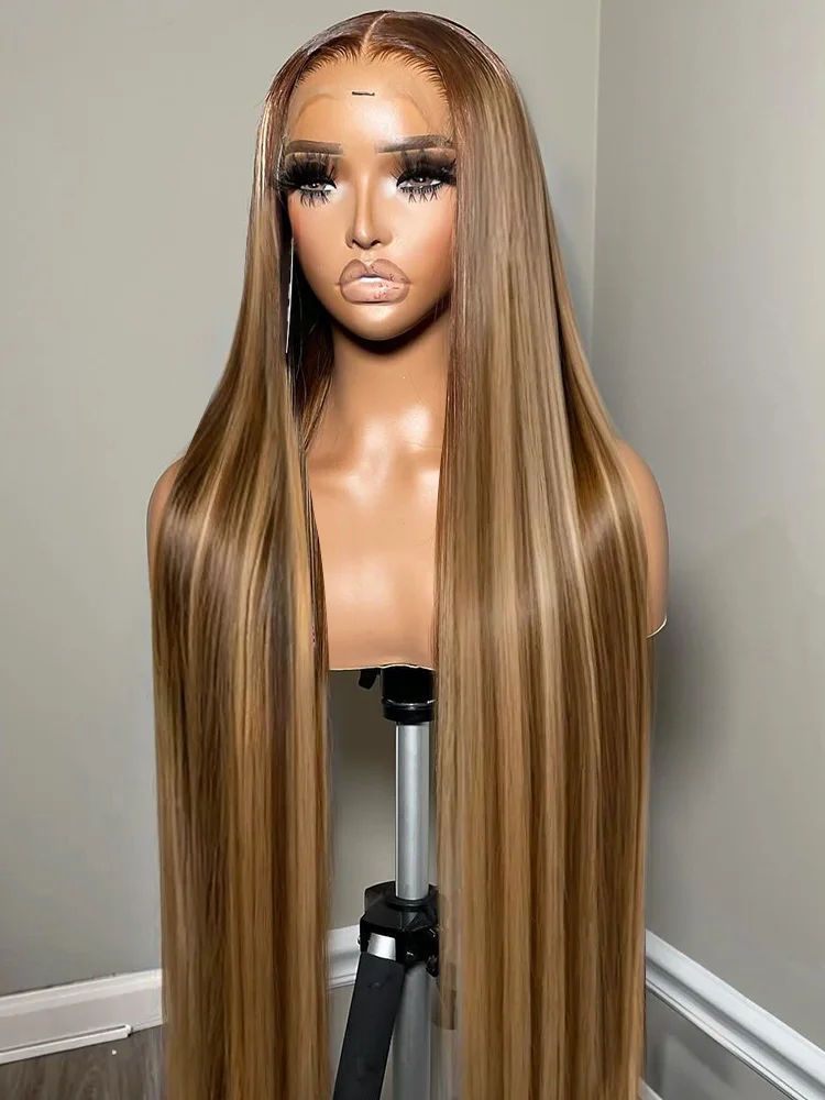 30 Inch 4/27 Highlight Ombre Brown 13x4 HD Lace Front Human Hair Wig High Density Bone Straight 13x6 Colored Lace Frontal Wig