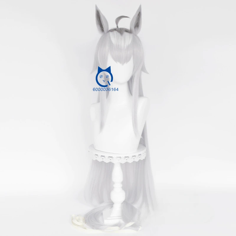 우마 무스메 예쁜 더비 애니메이션 오구리 캡 핫 세일 코스프레 90cm 롱 실버 가발 귀와 꼬리 포함 할로윈 파티 코믹콘 코스프레