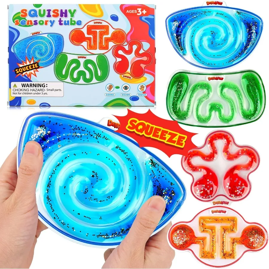 Squishy Sensory Toys for 4 Pack Fidget Toy Sensory Maze for Autism Stress Relief Toys for Calm Down Squeeze Fidget Toy Filled G