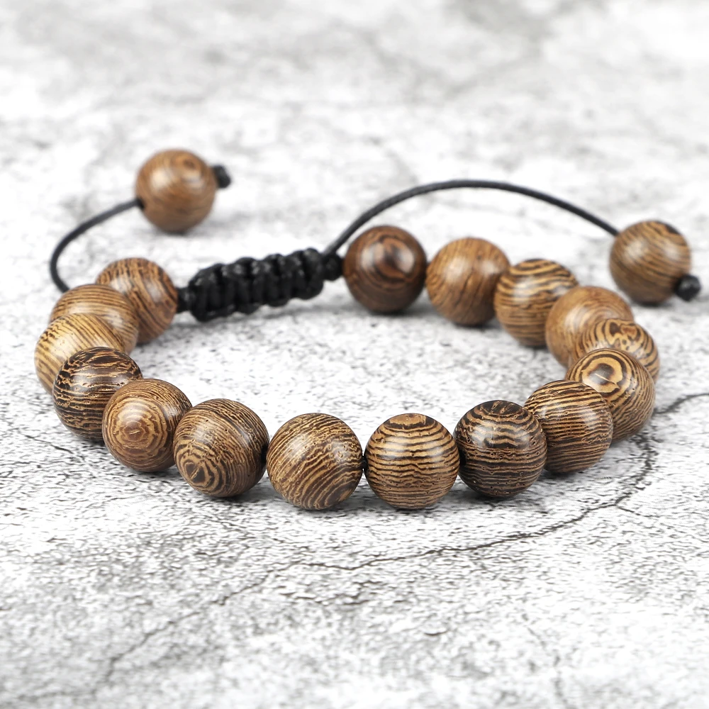 Men Wooden Beads Bracelets 10mm Natural Wood Beads Chakra Bracelets & Bangles Fashion Ethnic Tribal Wristband Women Men Jewelry