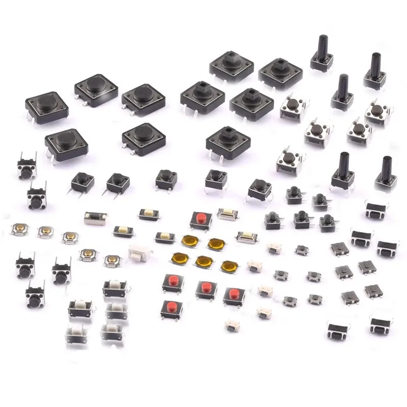 

125Pcs Assorted Micro Push Button Tact Switch Kit - 25 Types, Including Reset & Mini Leaf Switches, SMD/DIP 2*4 3*6 4*4 6*6