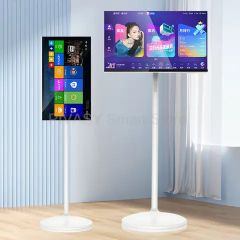 터치 스크린 32 인치 안드로이드 스마트 TV 10000mAH 고배터리 8+128G 4K UHD 장치 체육관 연구 라이브용 회전식 이동식 모니터