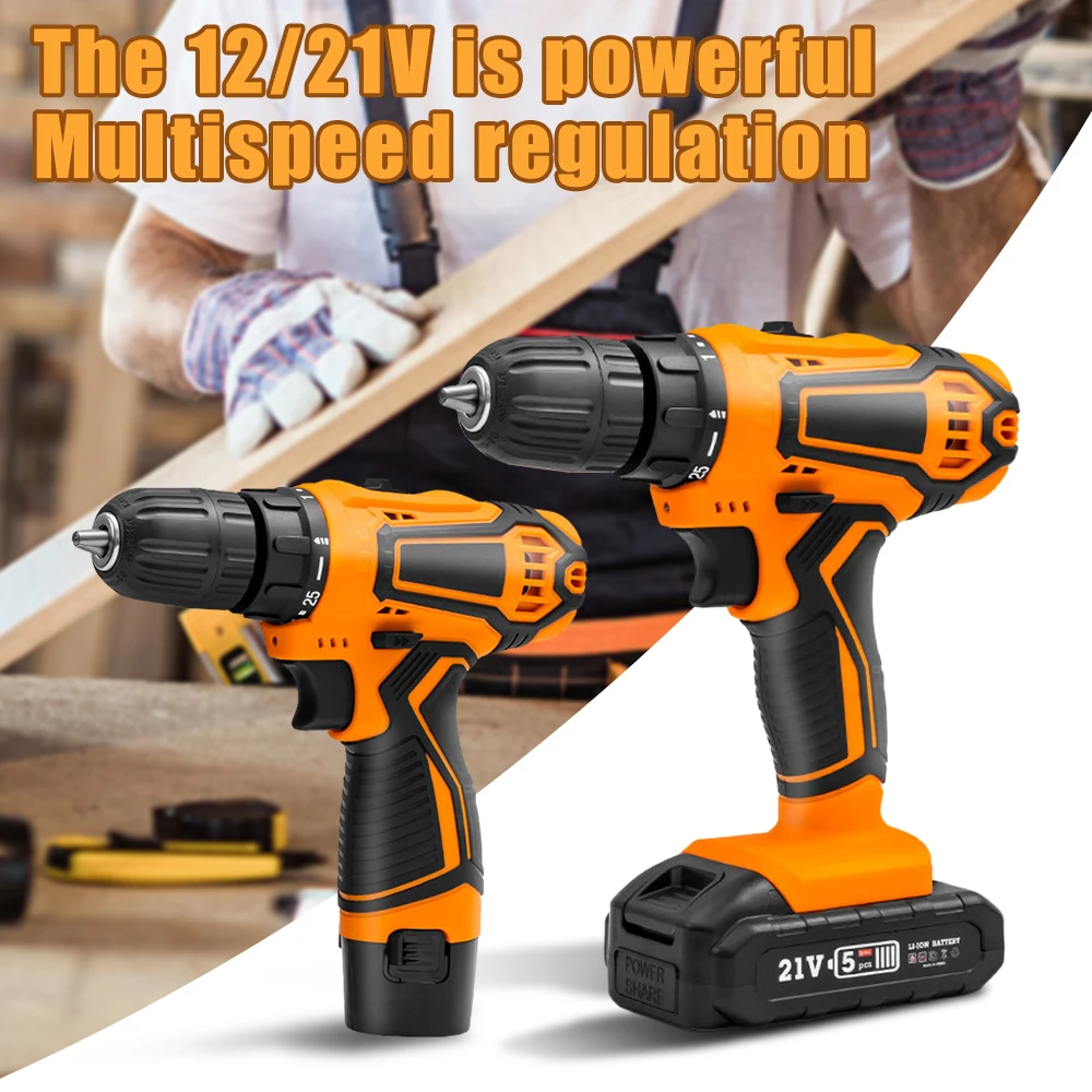 12V/21V Electric Screwdriver Household Mini Lithium Battery Charging Hand Drill Cordless Impact Drill Home Improvement Tool