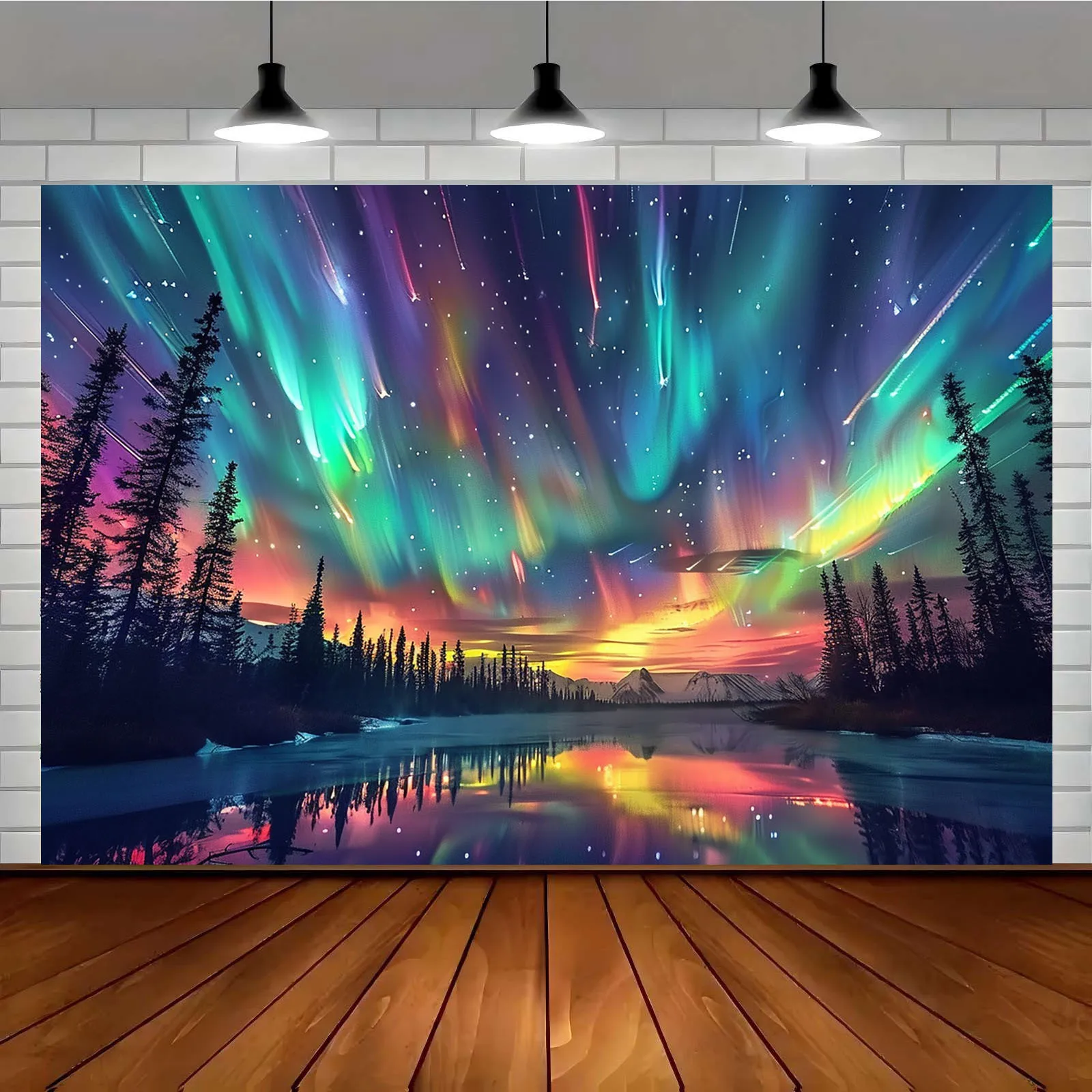 2D Flat, 2D Flat Banner, 1pc Northern Lights Wall Tapestry - Green, Purple, Orange, Yellow, Red, White, Black Aurora - Large Win