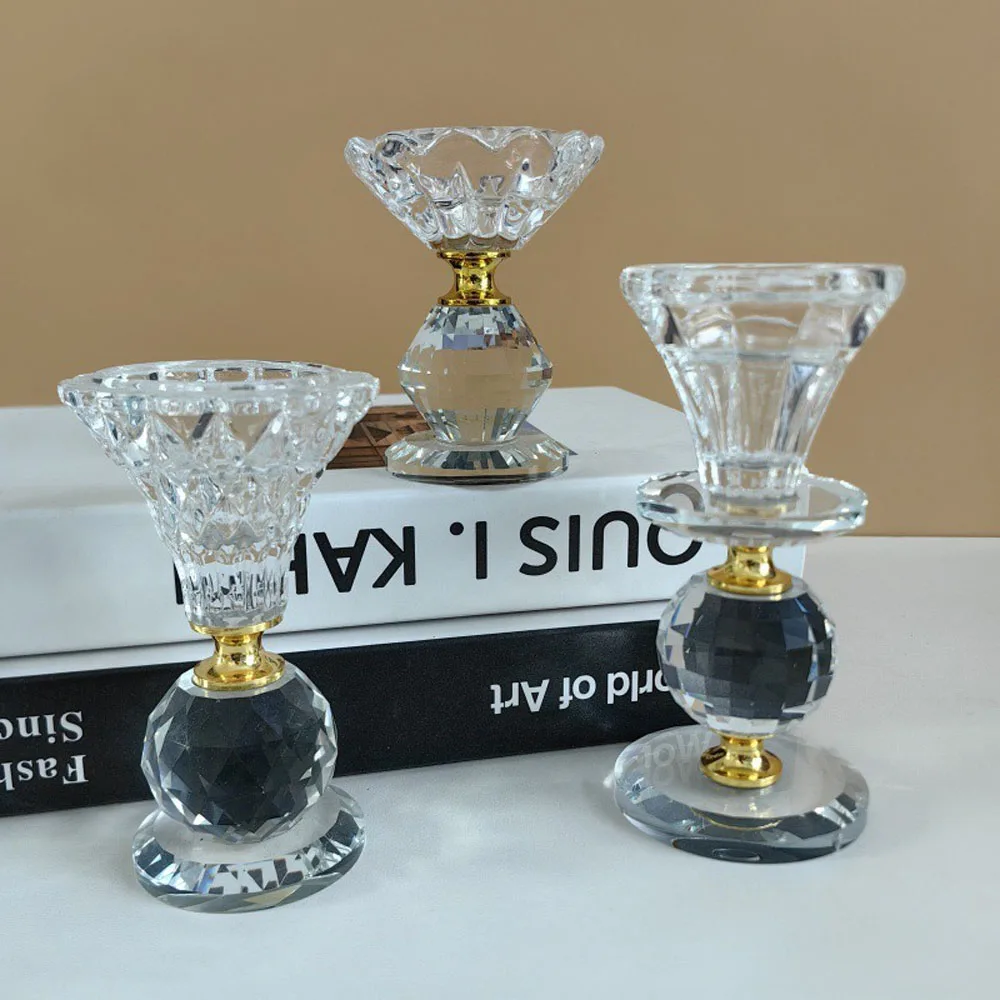 

Crystal Glass Creative Romantic Clear Candle Holders Tealight Candlestick Wedding Decor Home Party Ornaments Desktop Candlestick