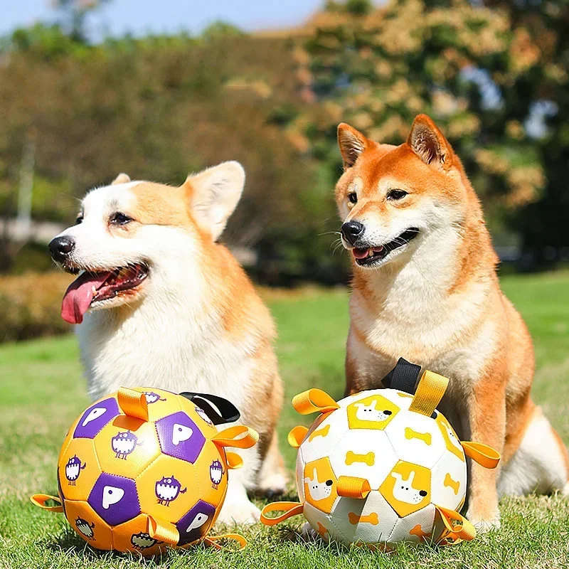 15cm Or 19cm Dog Football Toys With Grab Tabs Dog Bite Chew Balls Large Bite Resistance Pets Accessories Puppy Outdoor Training