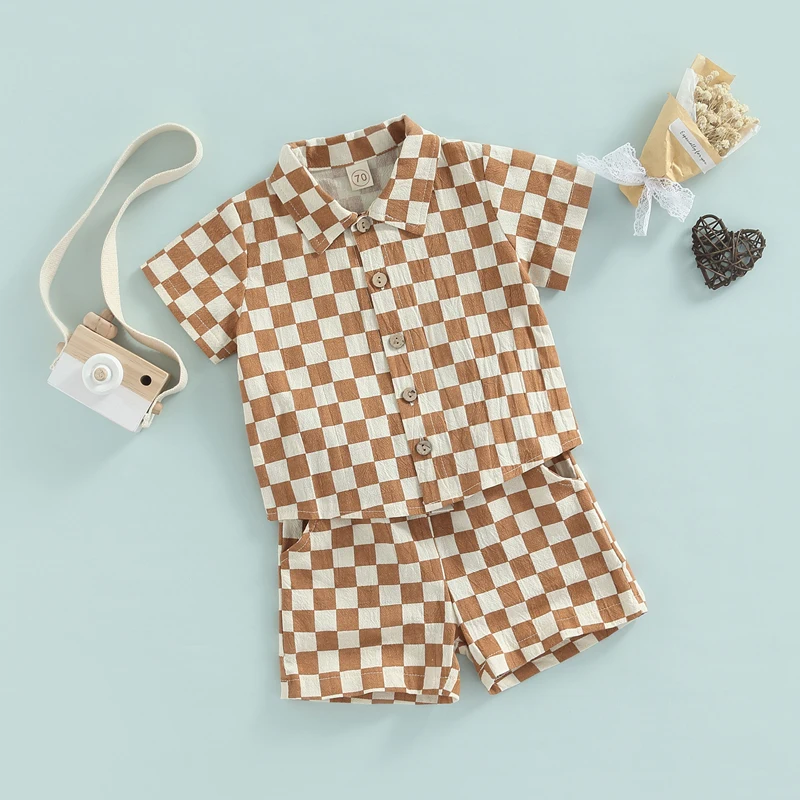 Chemise boutonnée à manches courtes pour enfants, tenue pour garçons, col à revers, short d'été décontracté pour un look d'invitation