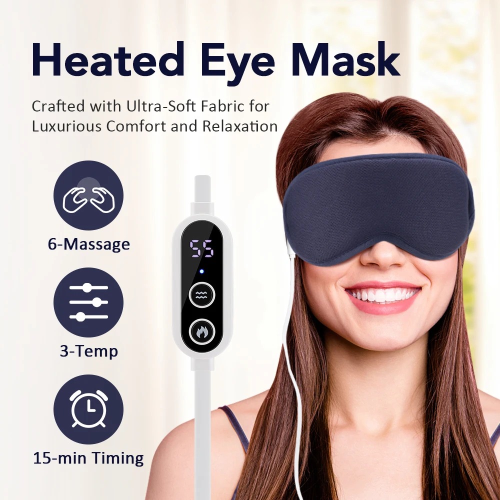 Massageador de olhos 3d, 5 vibrações, 3 níveis de temperatura, aquecimento, máscara de sono para viagens de escritório, reduz olheiras, fadiga ocular, sombra