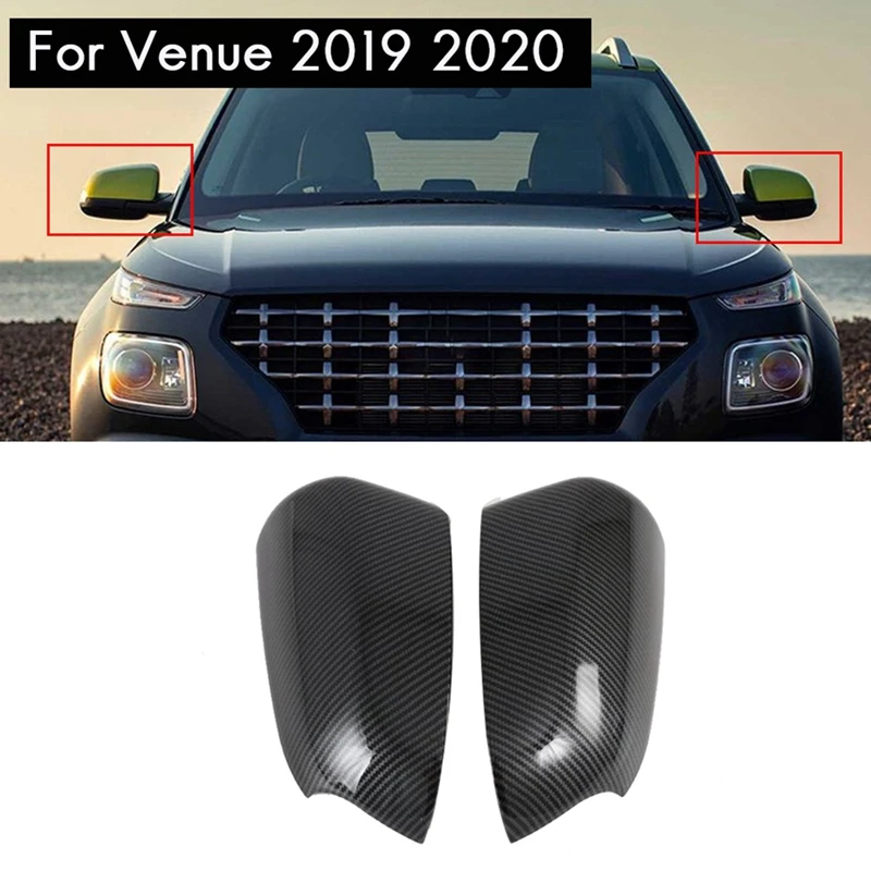 2Pcs Carbon Fiber Rear View Mirror Cover-Side Door Mirror Cover Cap For Hyundai Venue 2019-2020