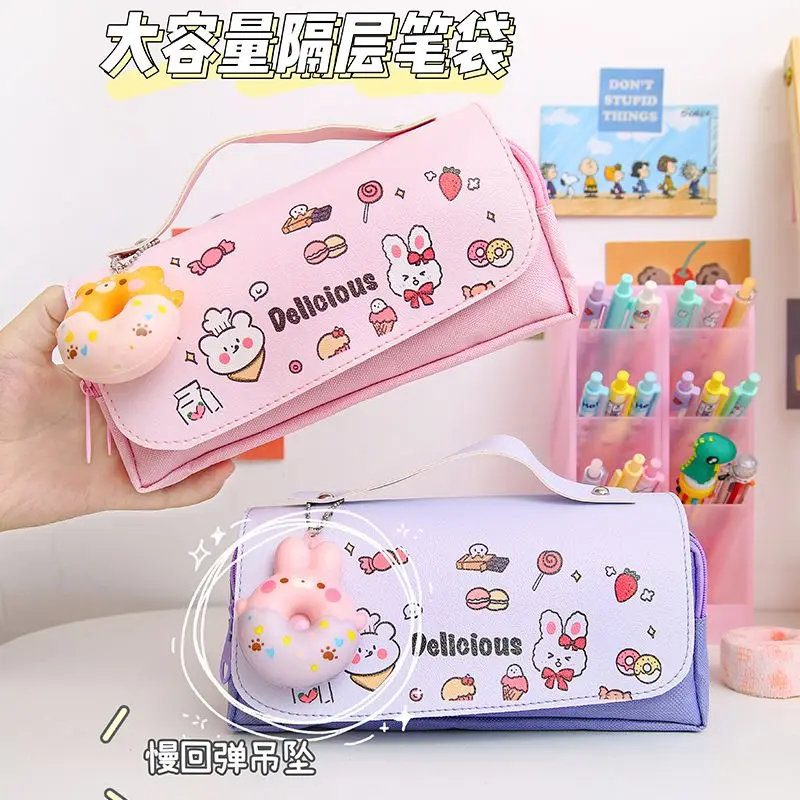Cute Pencil Bag Multi-Functional Large Capacity Pencil Case Detachable Donut Shaped Stress Relief Pencil Case Kawaii Bag