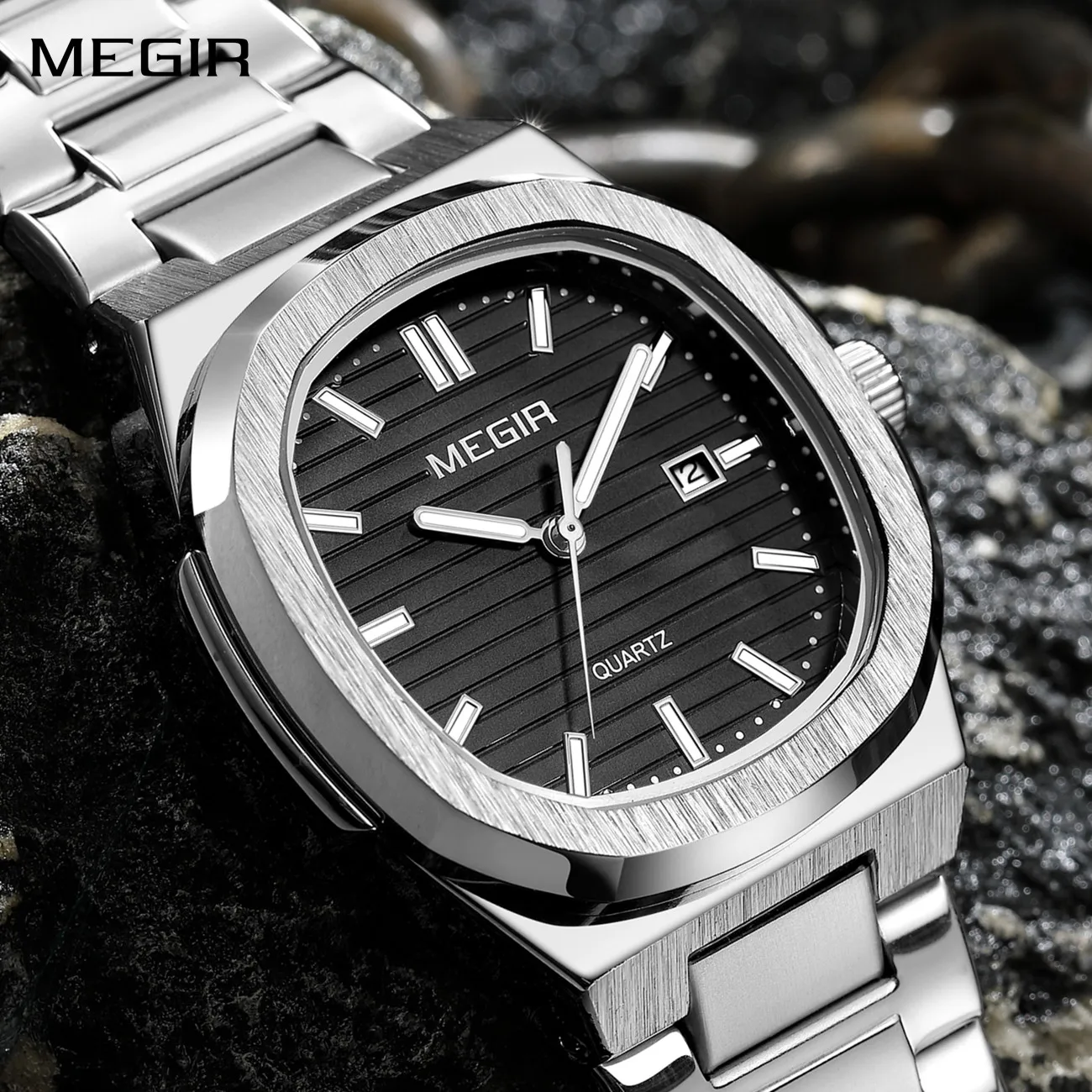 

MEGIR Роскошные оригинальные мужские наручные часы, водонепроницаемые кварцевые мужские часы со светящейся датой, деловые часы из нержавеющей стали, Relogio