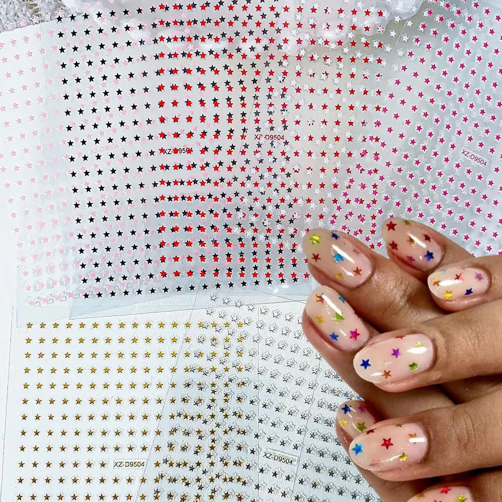 8Colors/Set 3D Y2K Star Nail Stickers Colorful Mini Pentagram Adhesive Nail Decals Luxury Starlight Manicure Decorations Slider