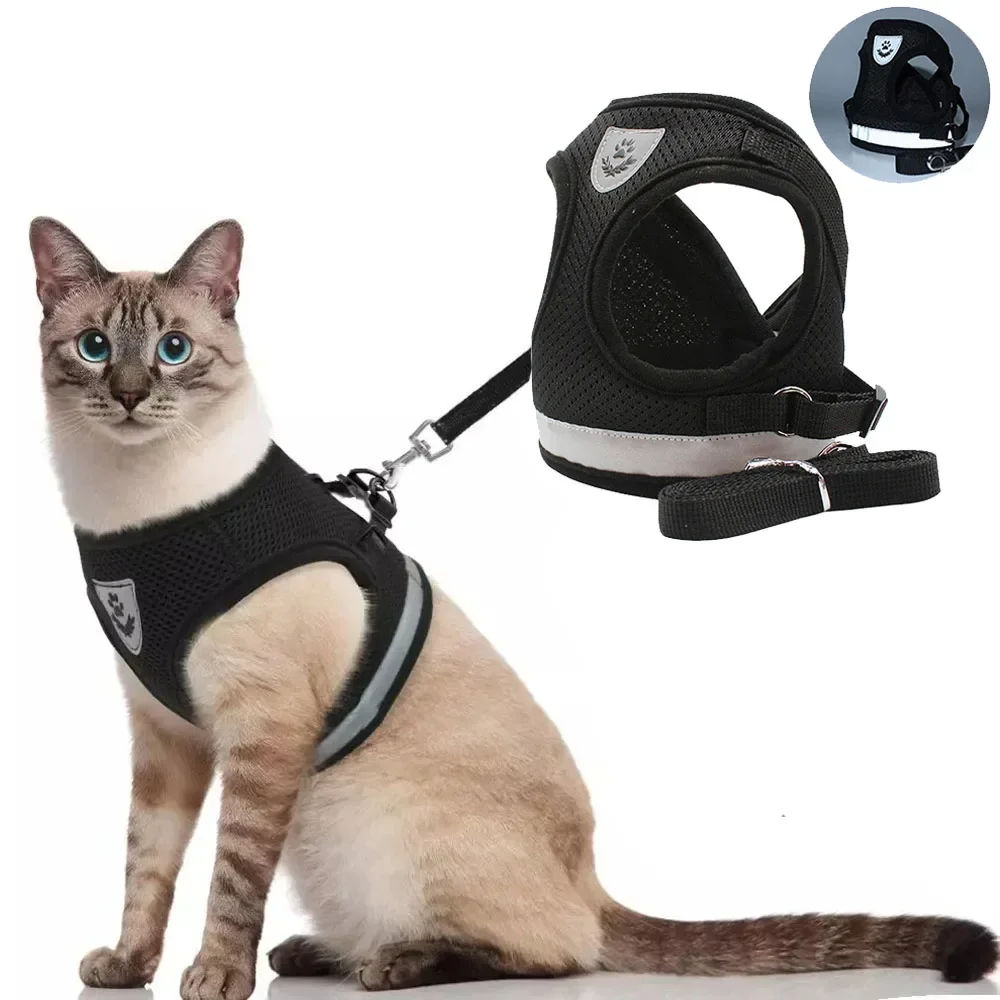 Kat Harnas Lood Leash Set Verstelbare Reflecterende Ontsnappingsbestendige Huisdier Mesh Vest Harnas Puppy Halsband Kleine Hond Kat Dierbenodigdheden