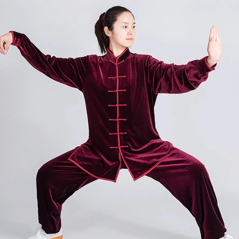 Martial Arts Tai Ji Suit Women's Clothing   Classic Spring and Autumn Velvet Shadowboxing Exercise Female Winter Thickening