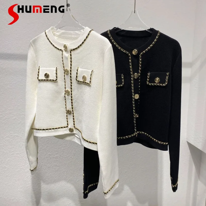 

Black Classic Sweater Coat Jacket For Women Autumn Winter 2023 New French Short Socialite Knitted Cardigan Top Women's Jaquetas