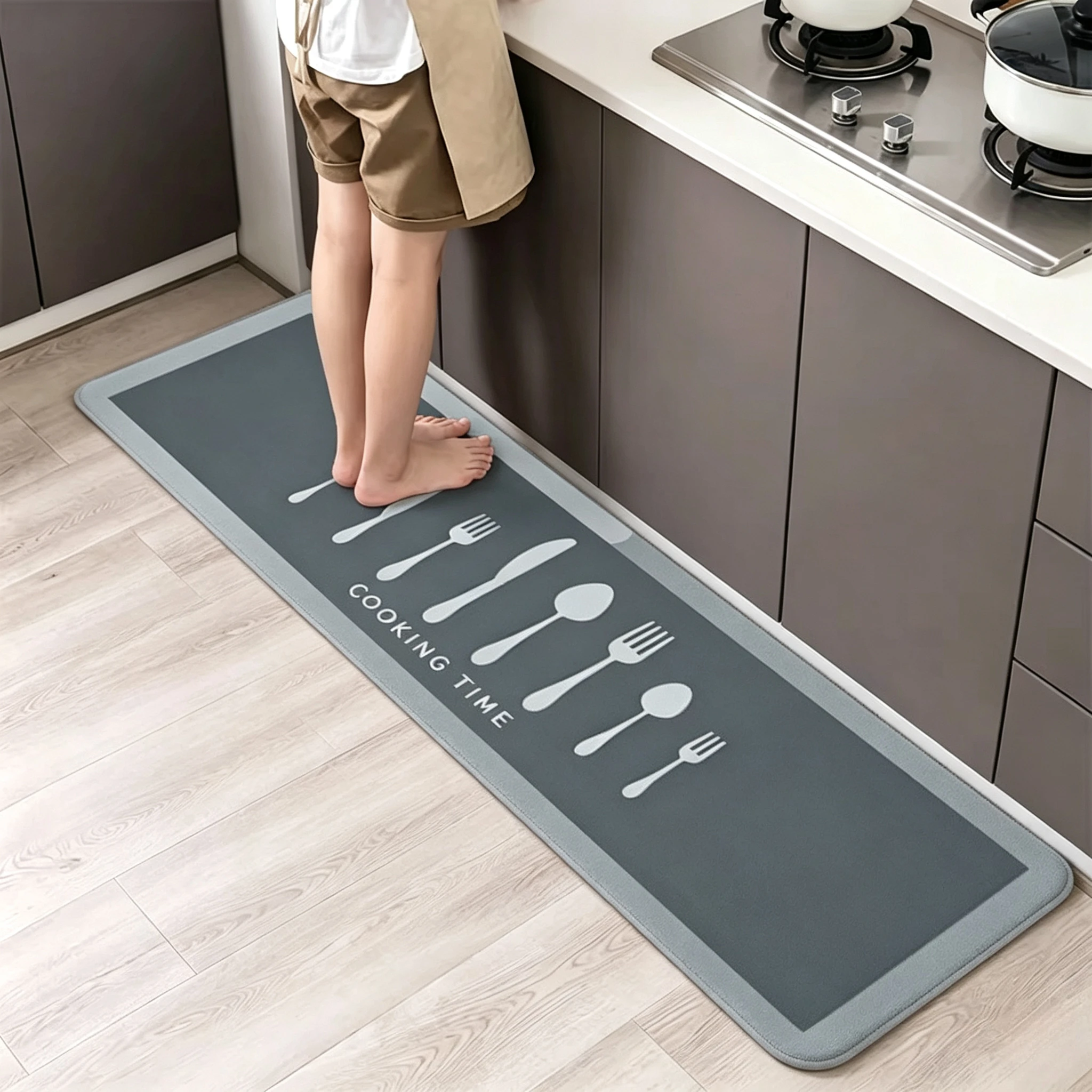Trendy Kitchen Theme Kitchen Runner Rug Elegant Tableware Food Art Floor Mat Household Home Decor Cooking Area Hallway Indoor