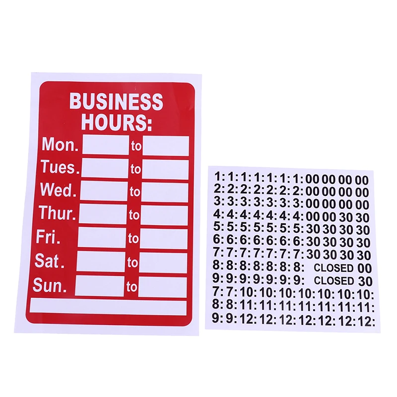 PVC Business Hours Sign Adhesive with Number Sticker Store Office Window Door Signs Plastic Vinyl Signage For Kids Toys