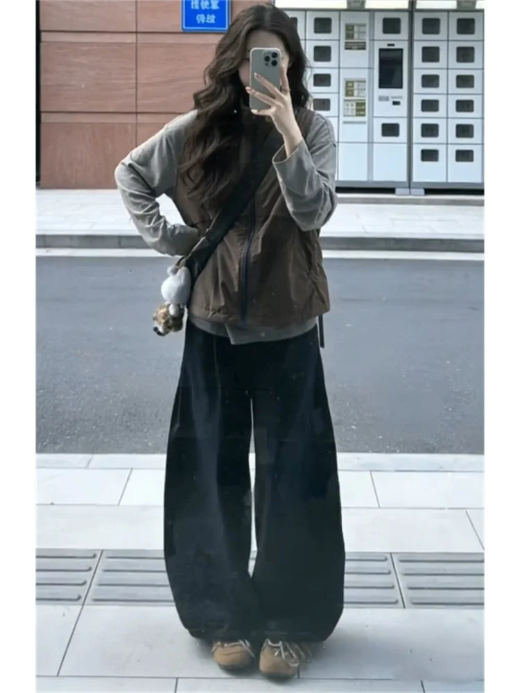 

Retro Sle Women's Two-Piece Set Casual Wide Leg Pants Inner Vest Versatile Spring Faion Outfit Korean Sle Long Sve