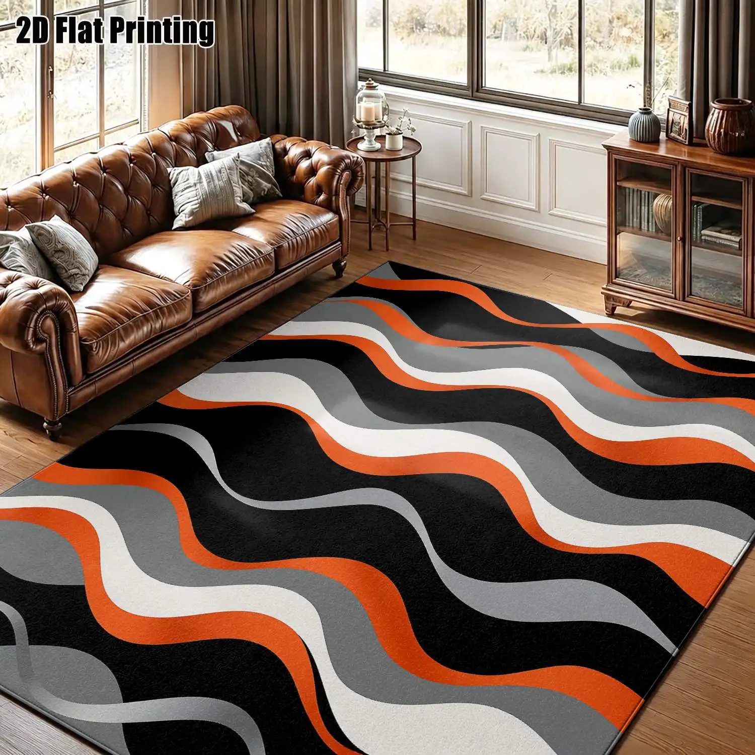 1Pc 2D Printed Geometric Wave Pattern Carpet: Nordic, Modern Minimalist, European Style, Instagram Floor Mat, Machine Washable, Multi-Size, Home Decor for Entryway, Dining Room, Foyer, Living Room, Bedroom